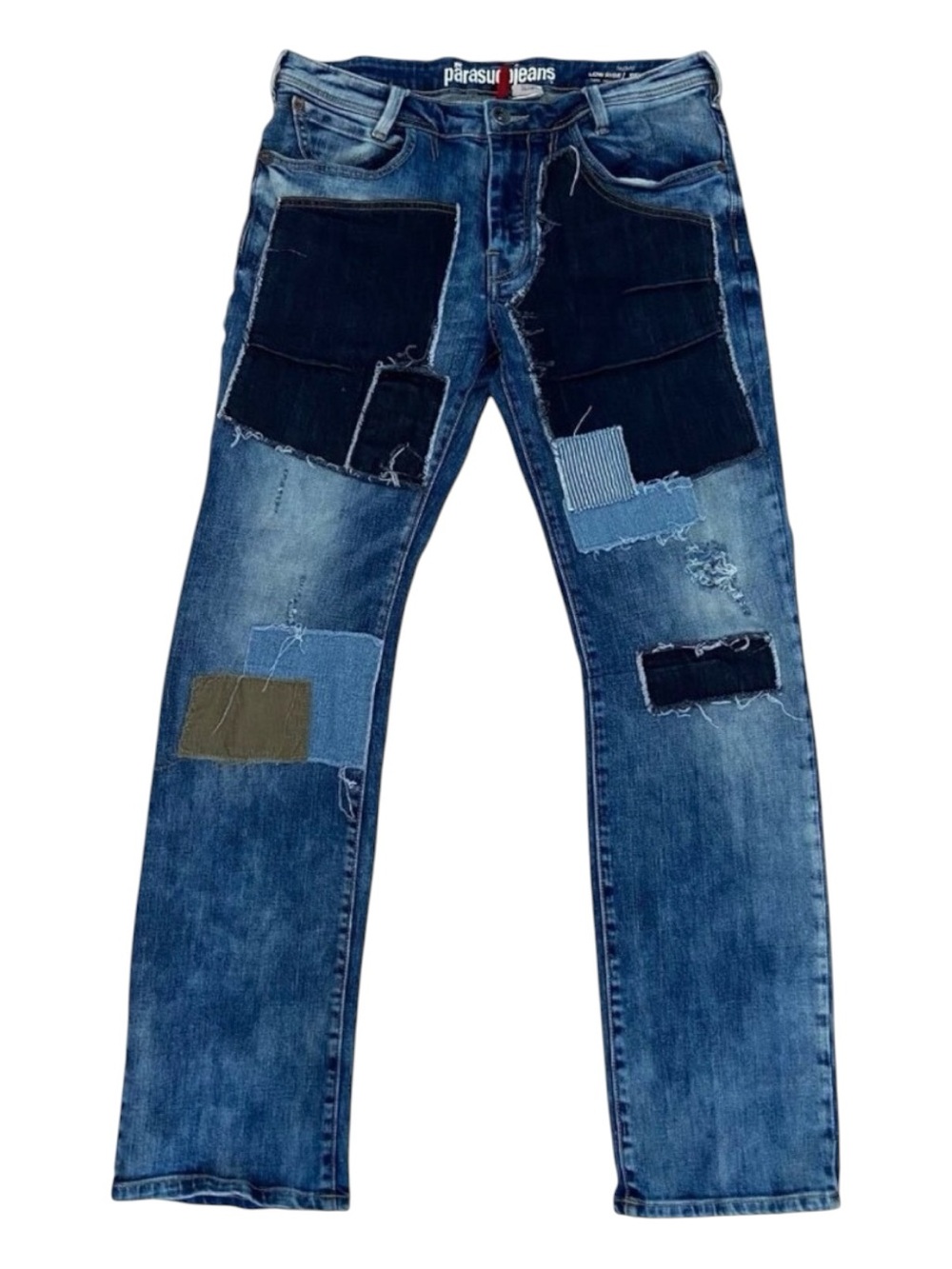 Parasuco Mens Low Rise Relaxed Fit Patchwork Jeans Size 32 Blue Denim WLB-016